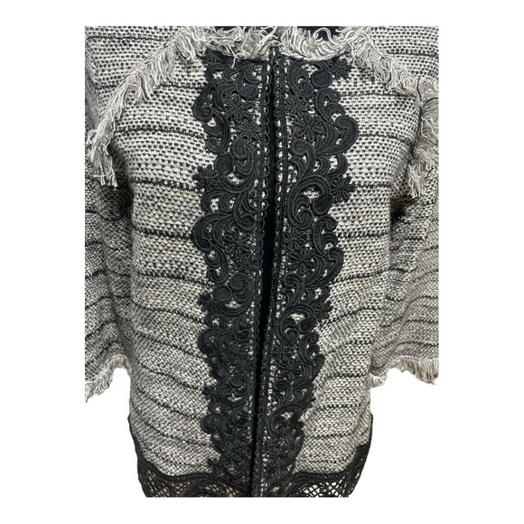 CHICO'S Black and Gray Tweed Fringed Lace Cardigan Jacket size 1 - Picture 6 of 16